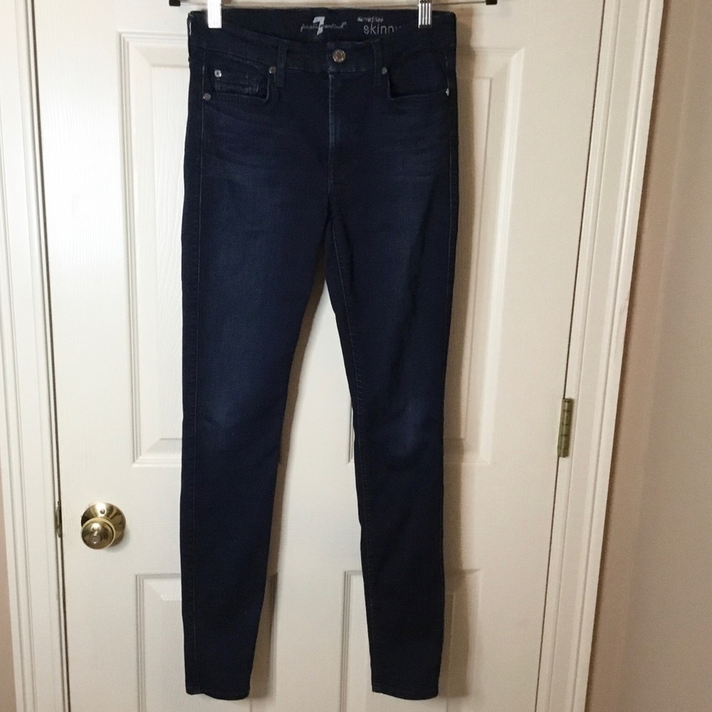 7 For All Mankind The Mid-Rise Skinny Very Dark Blue Wash Jeans - Size 27